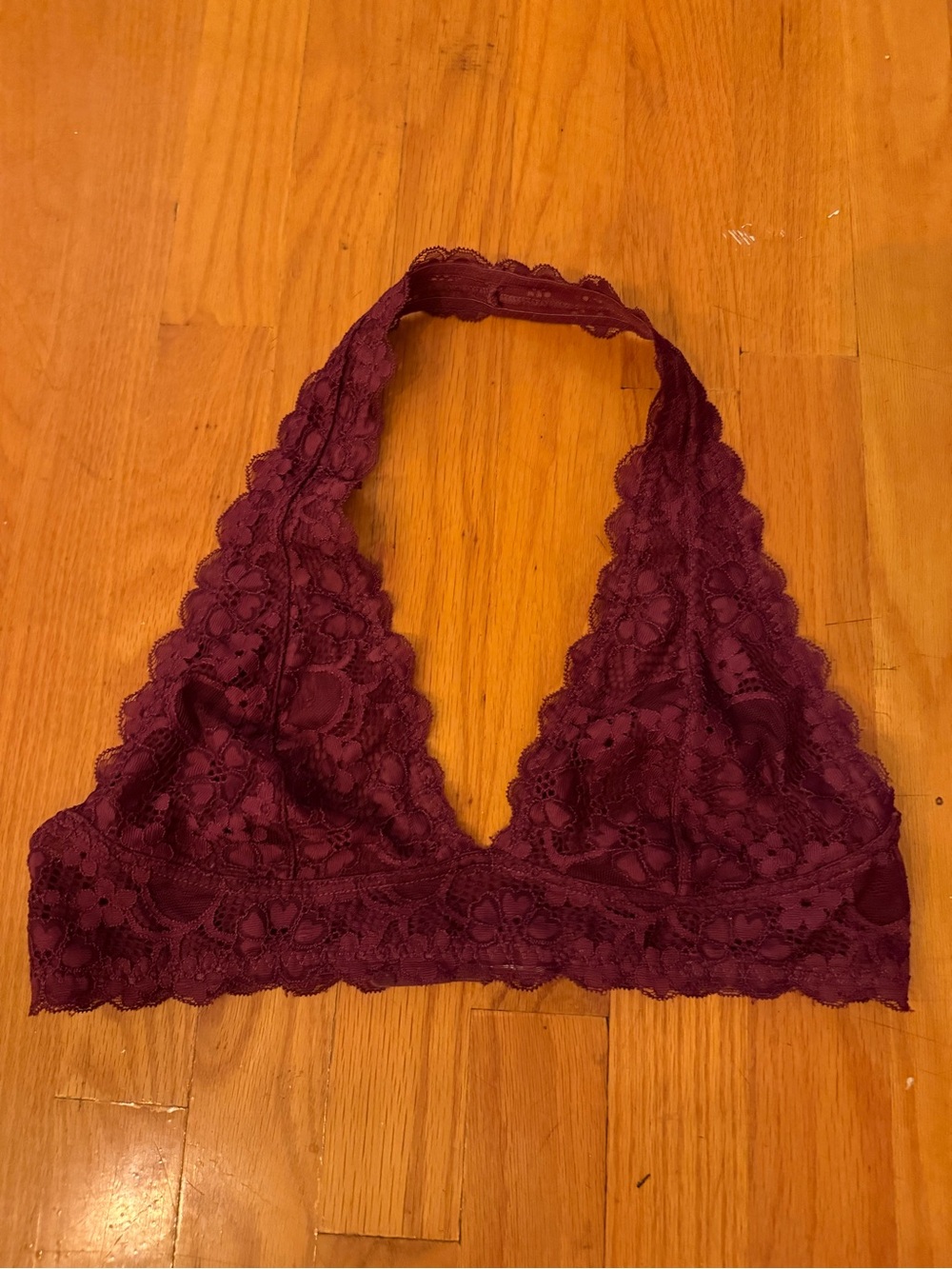 Free People Burgundy Floral Lace Halter Bralette